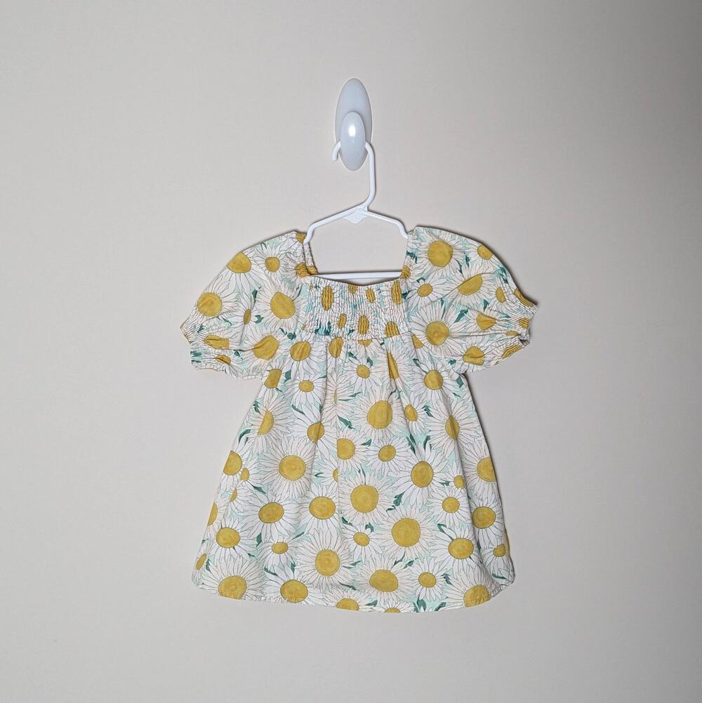 Zara Sunflower Smocked Dress Size 12/18m Green White Yellow